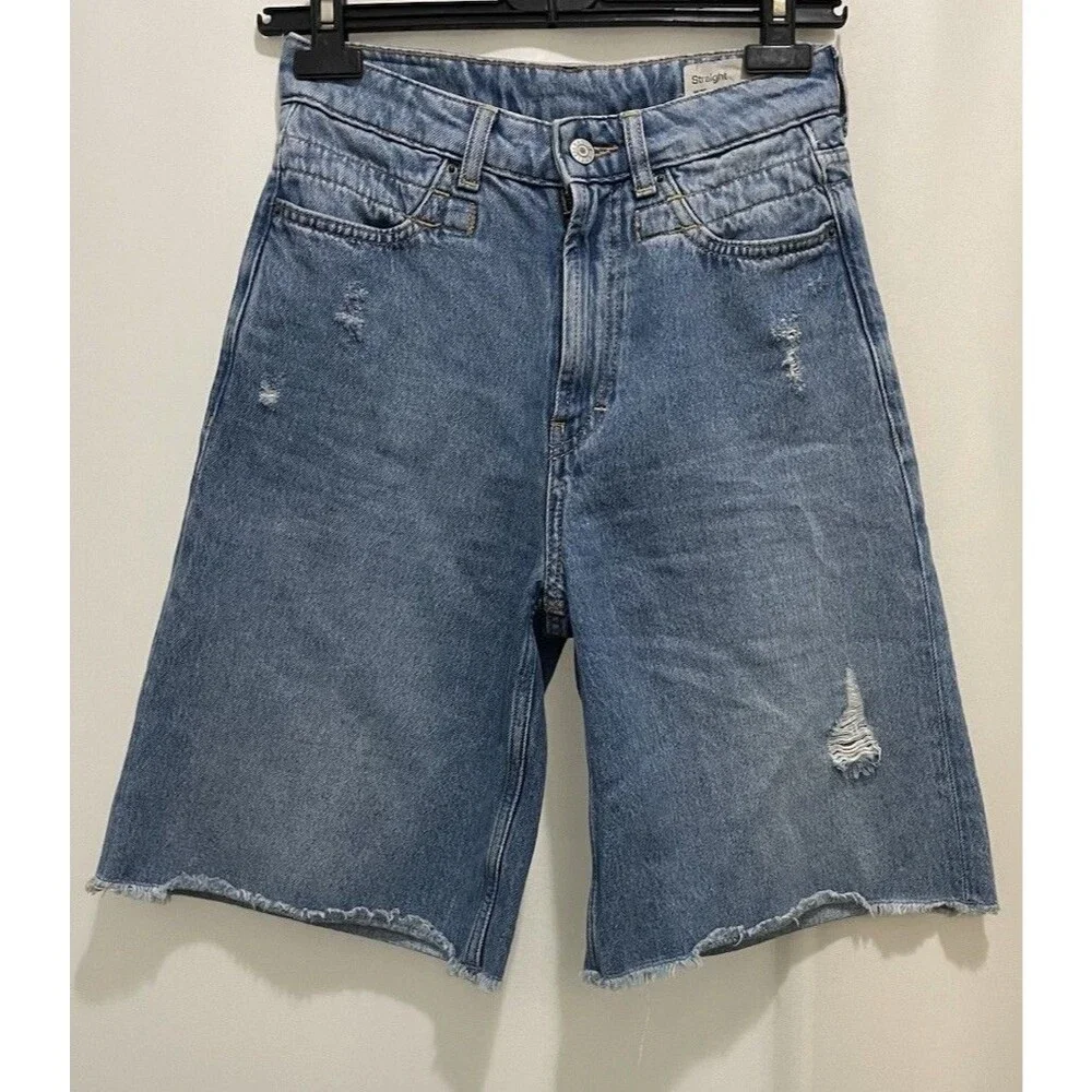 Esprit Baggy High Waist Bermuda Denim Shorts Skate Mom Jean 100% Cotton SZ 26